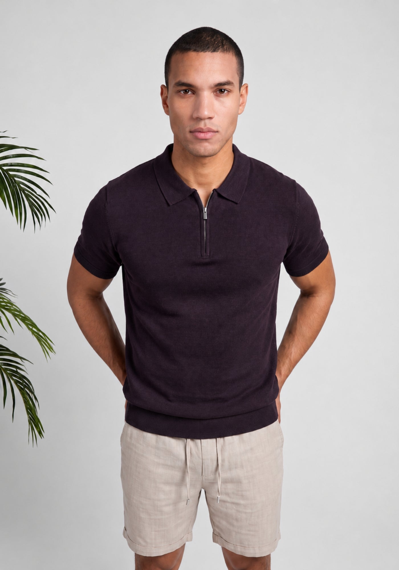 Cotton District ZIP POLO T-Shirts BROWN