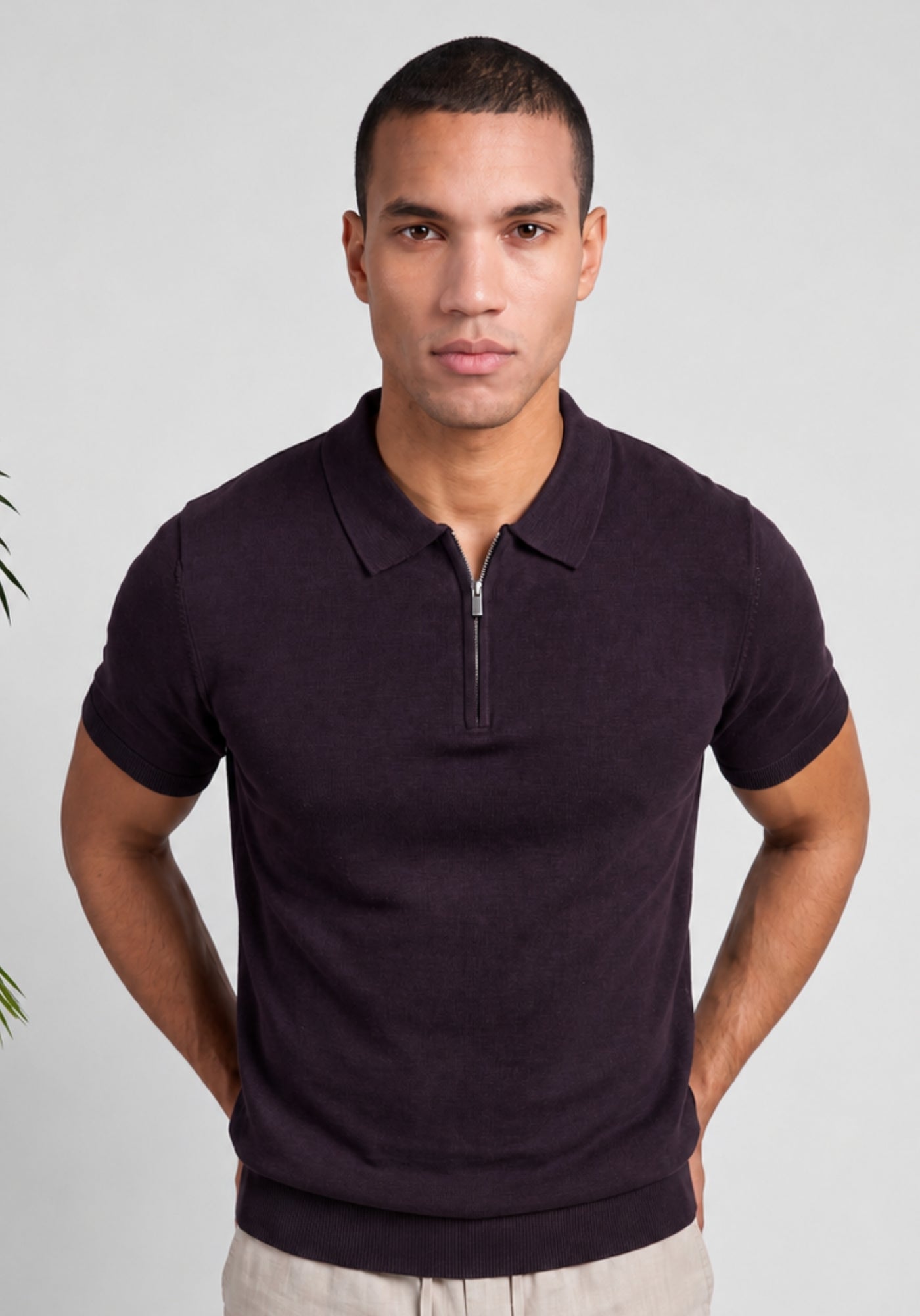 Cotton District ZIP POLO T-Shirts BROWN