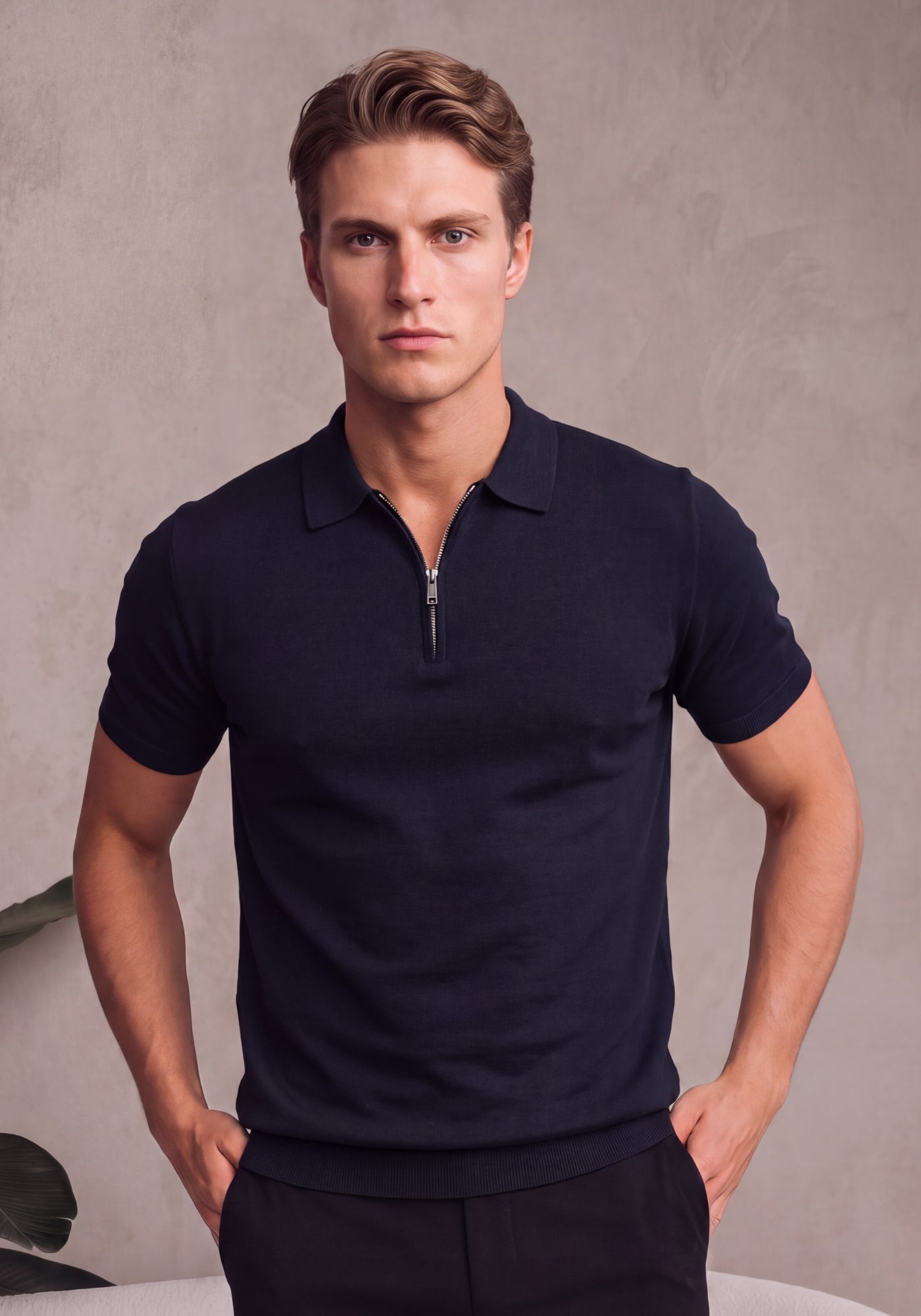 Cotton District ZIP POLO T-Shirts NAVY