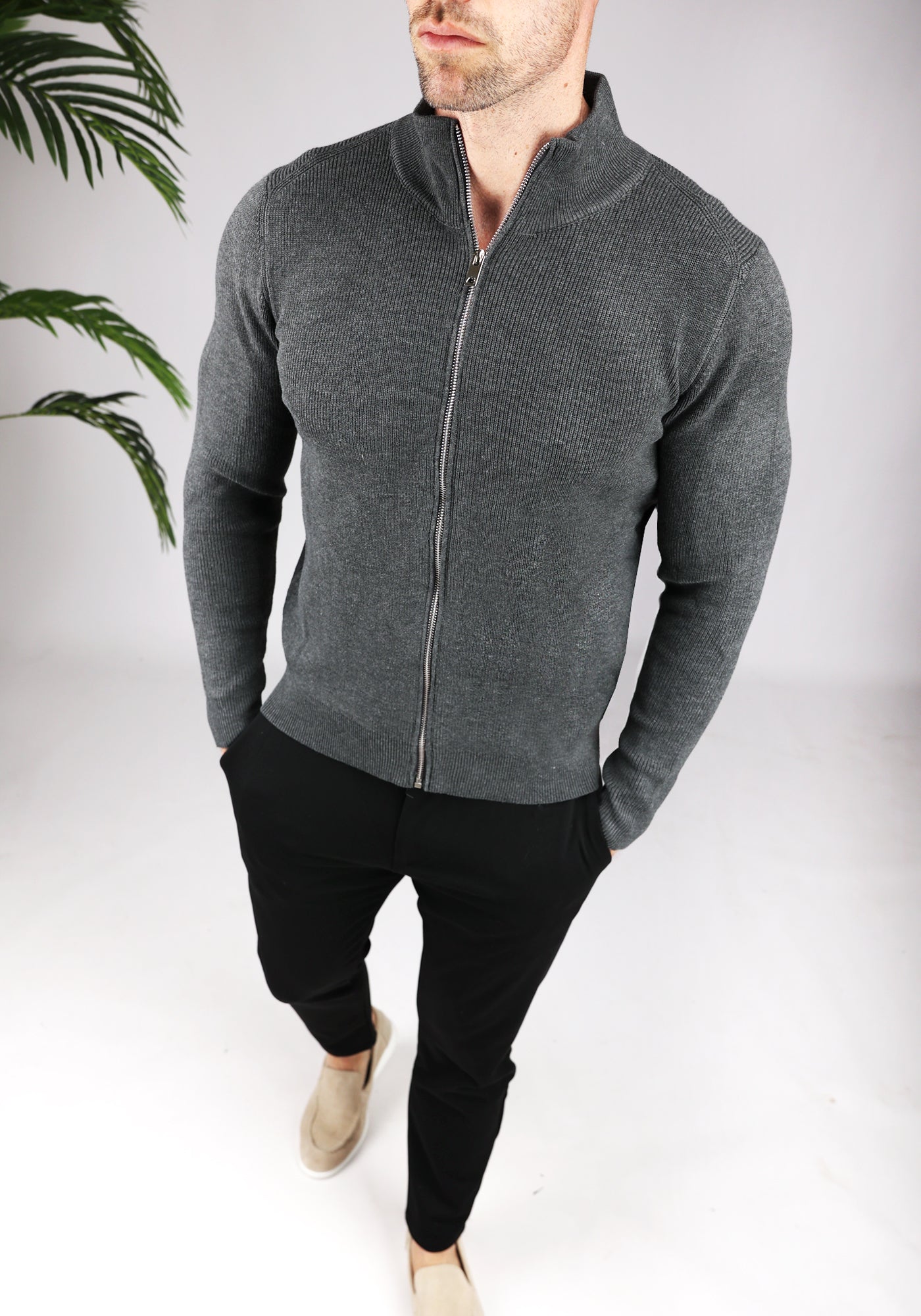 Cotton District ZIP VEST DARK GREY
