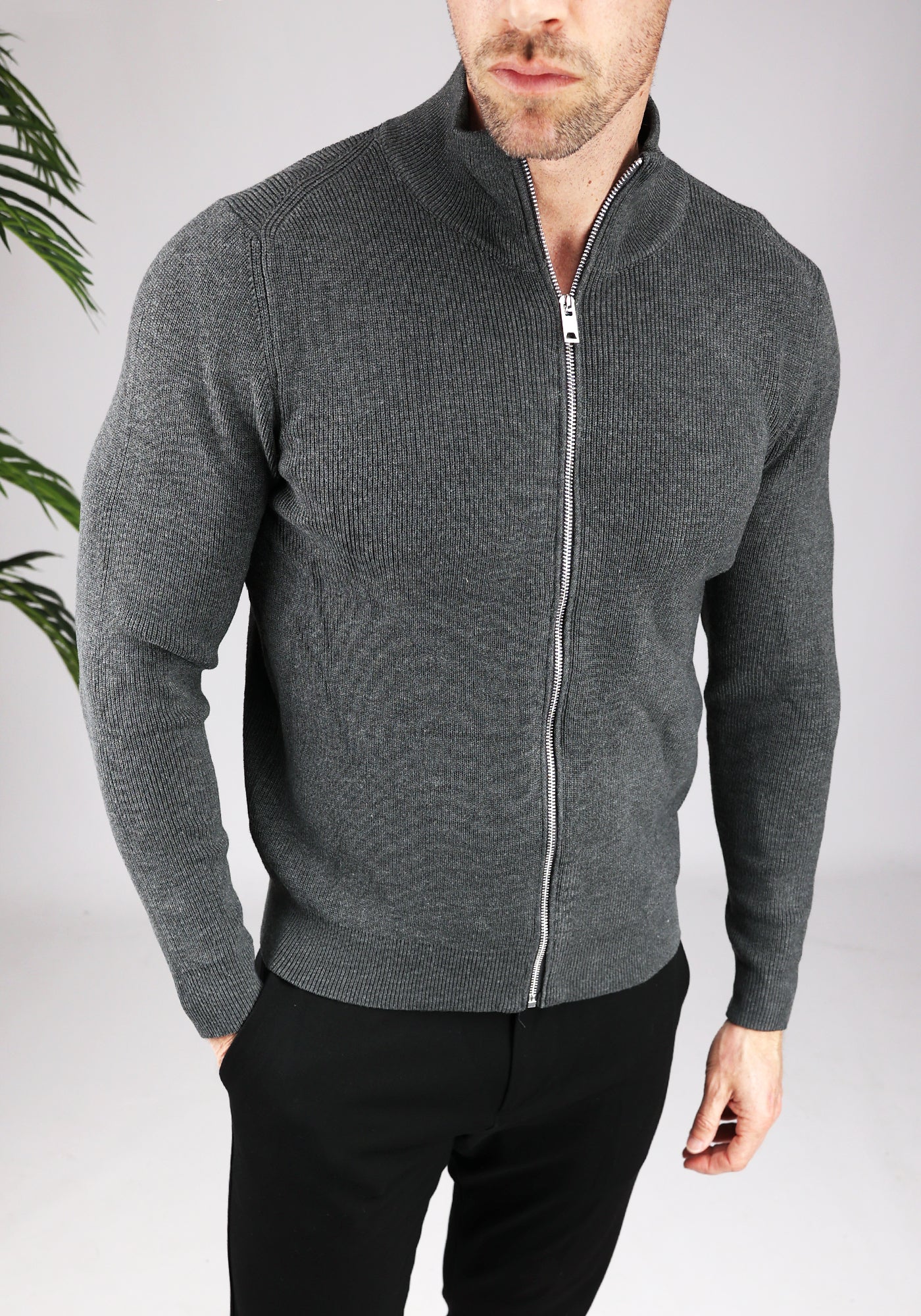 Cotton District ZIP VEST DARK GREY