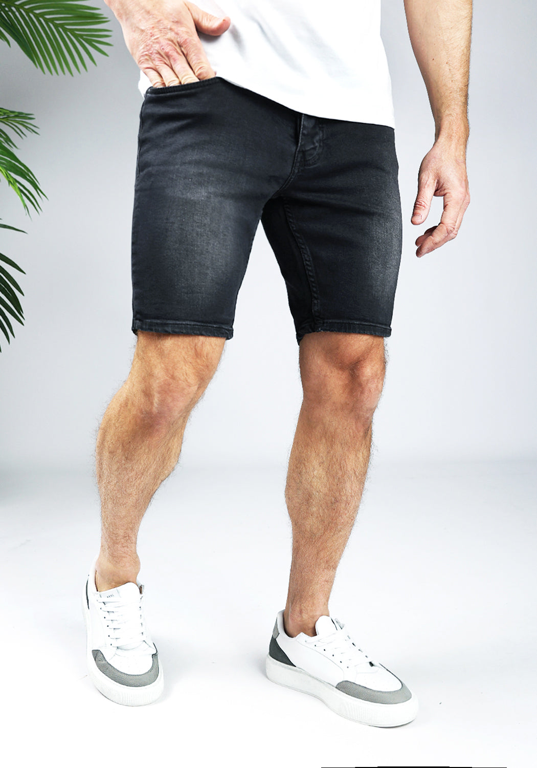 Cotton District BLACK WASH DENIM SHORTS  DARK GREY