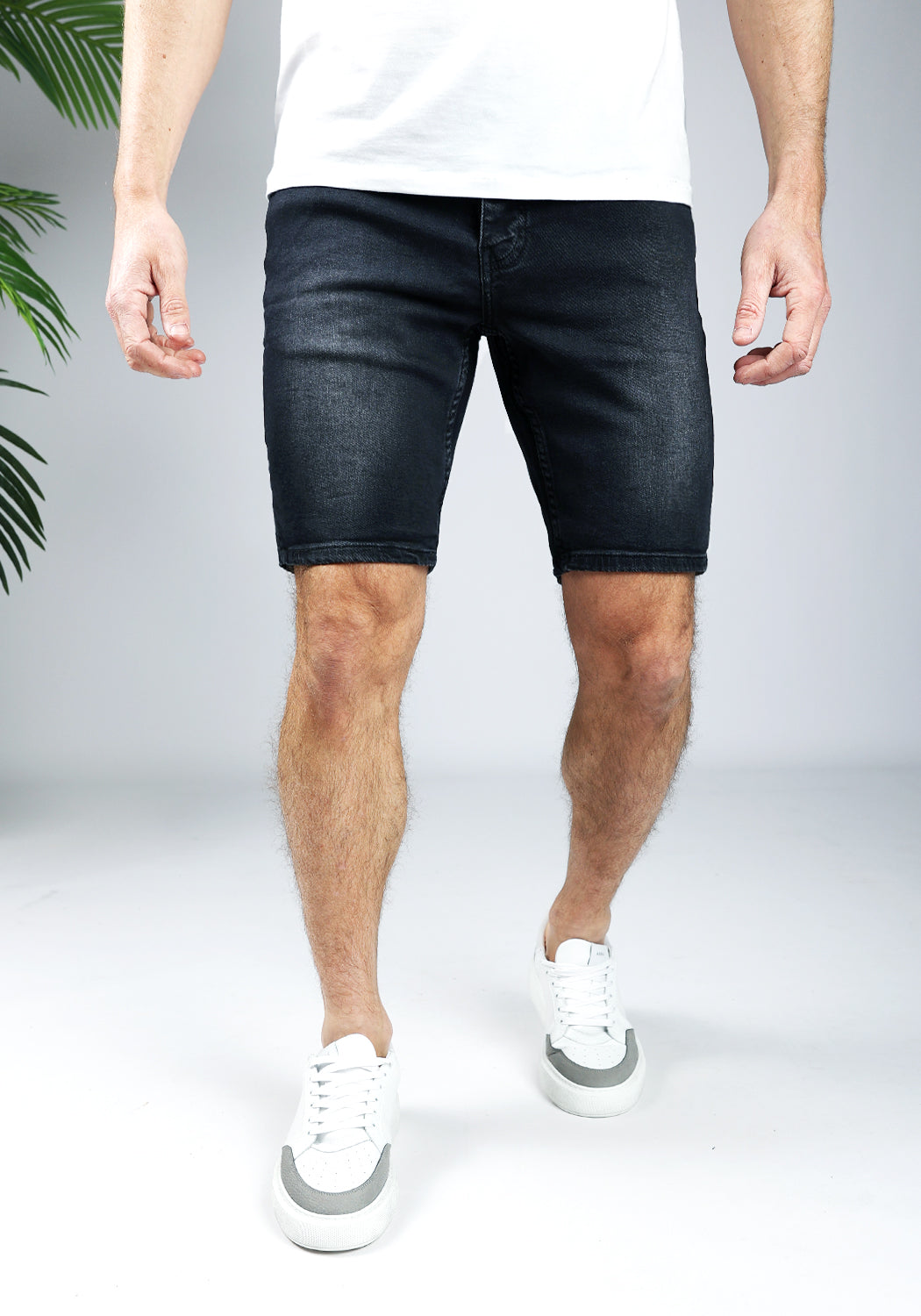 Cotton District BLACK WASH DENIM SHORTS  DARK GREY