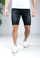 Cotton District BLACK WASH DENIM SHORTS  DARK GREY