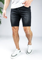 Cotton District BLACK WASH DENIM SHORTS  DARK GREY