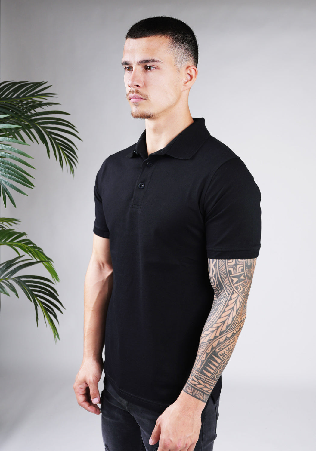 Cotton District BUTTON POLO  BLACK