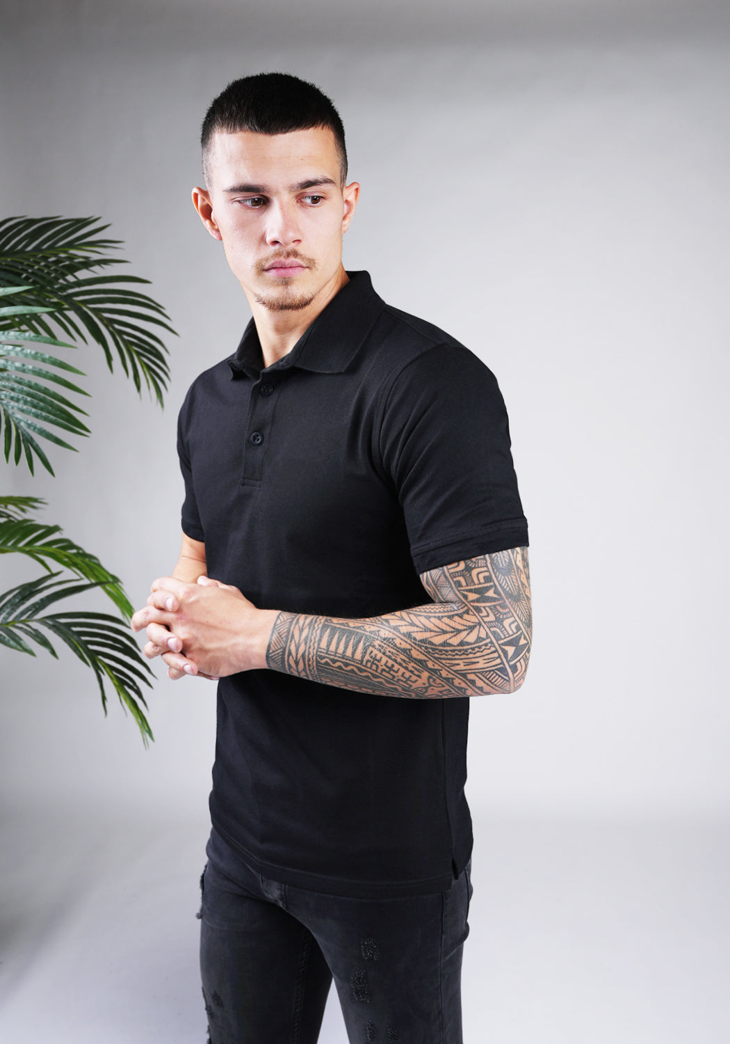 Cotton District BUTTON POLO  BLACK
