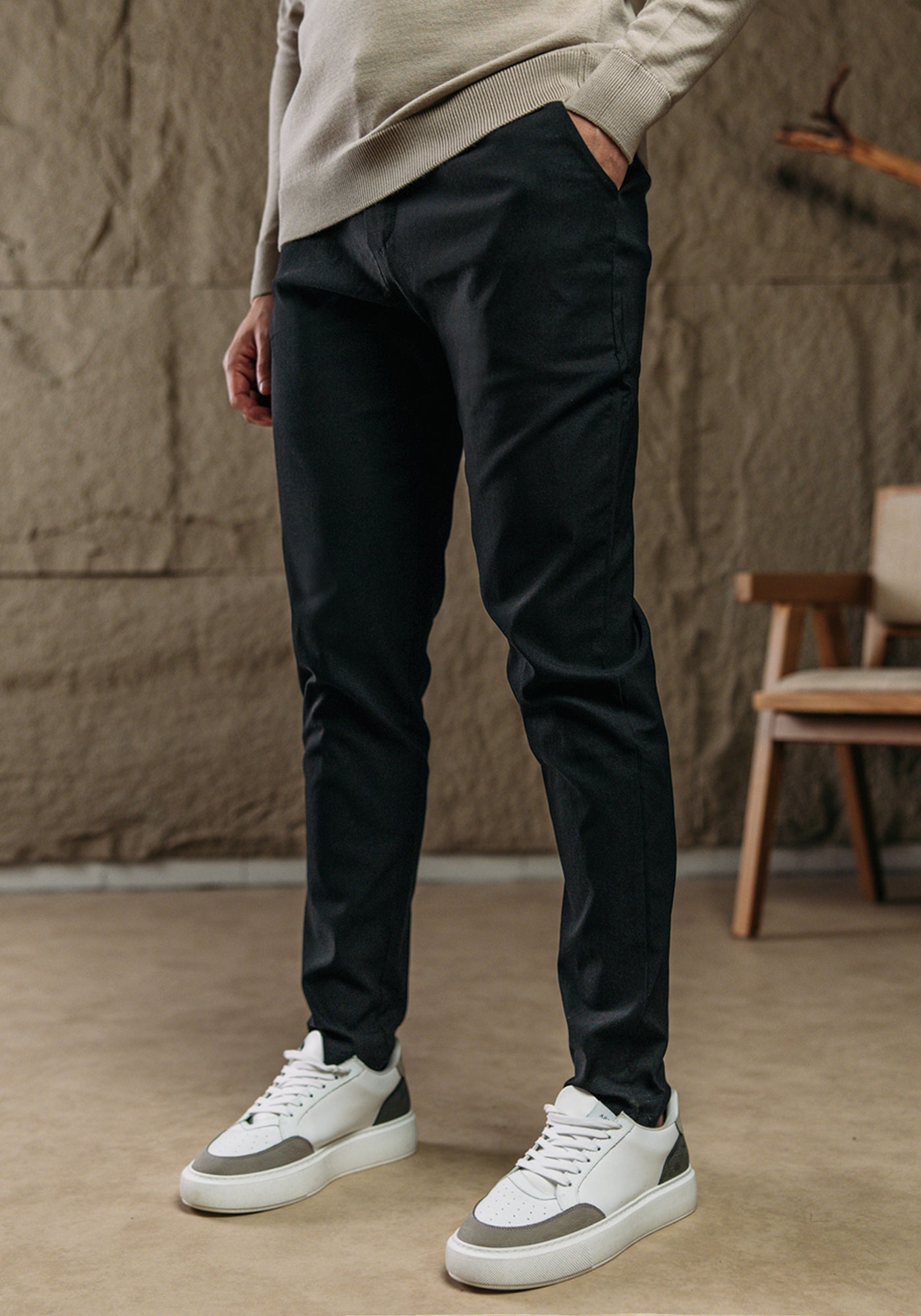 Cotton District CHINO LONG  BLACK