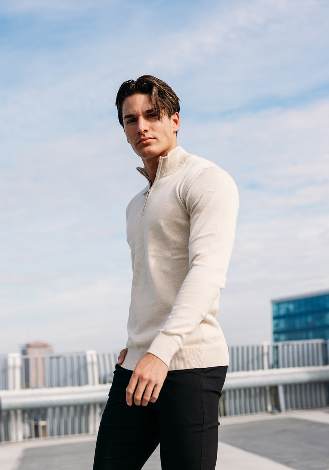 Cotton District COTTON HALF ZIP  BEIGE