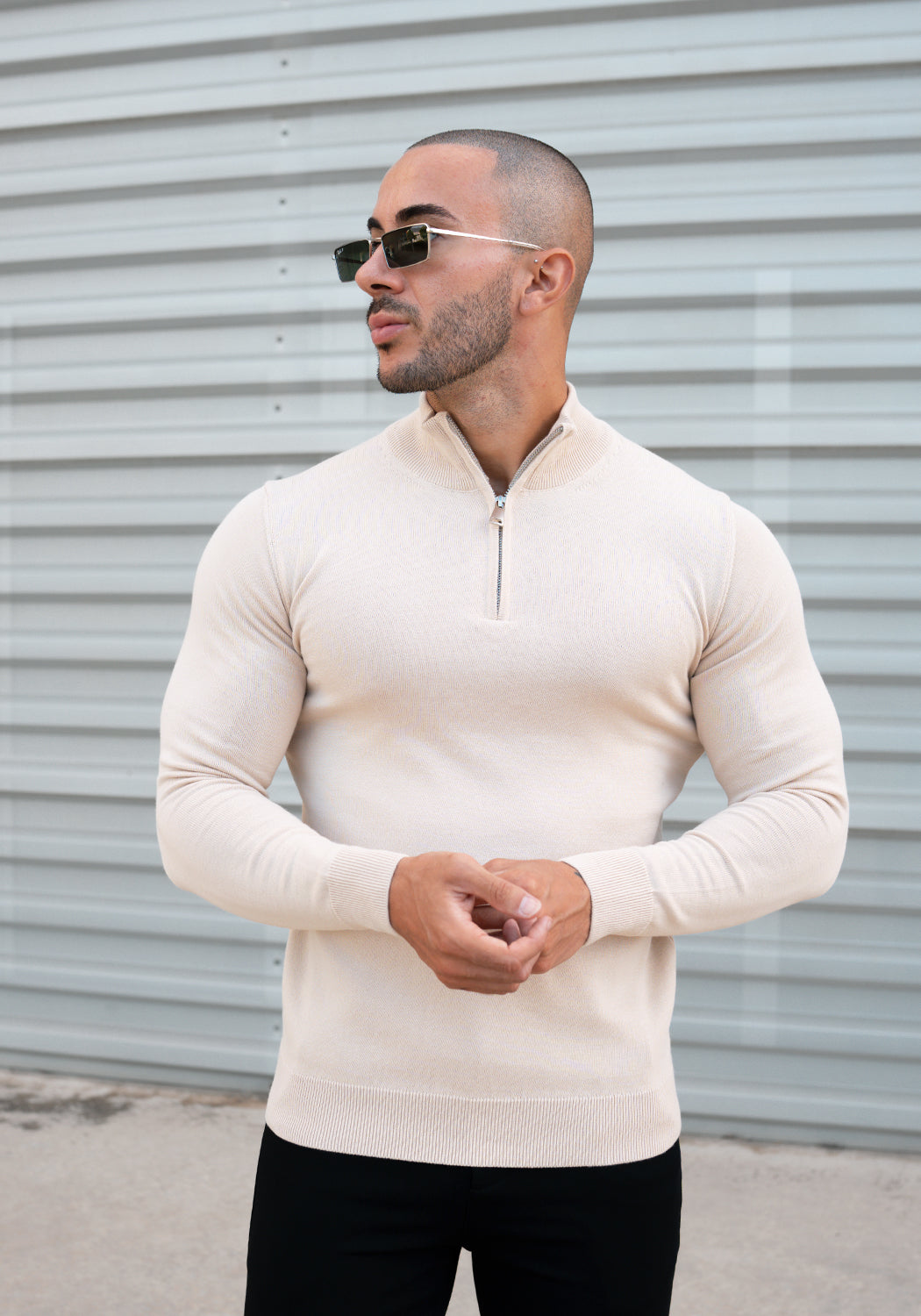 Cotton District COTTON HALF ZIP  BEIGE
