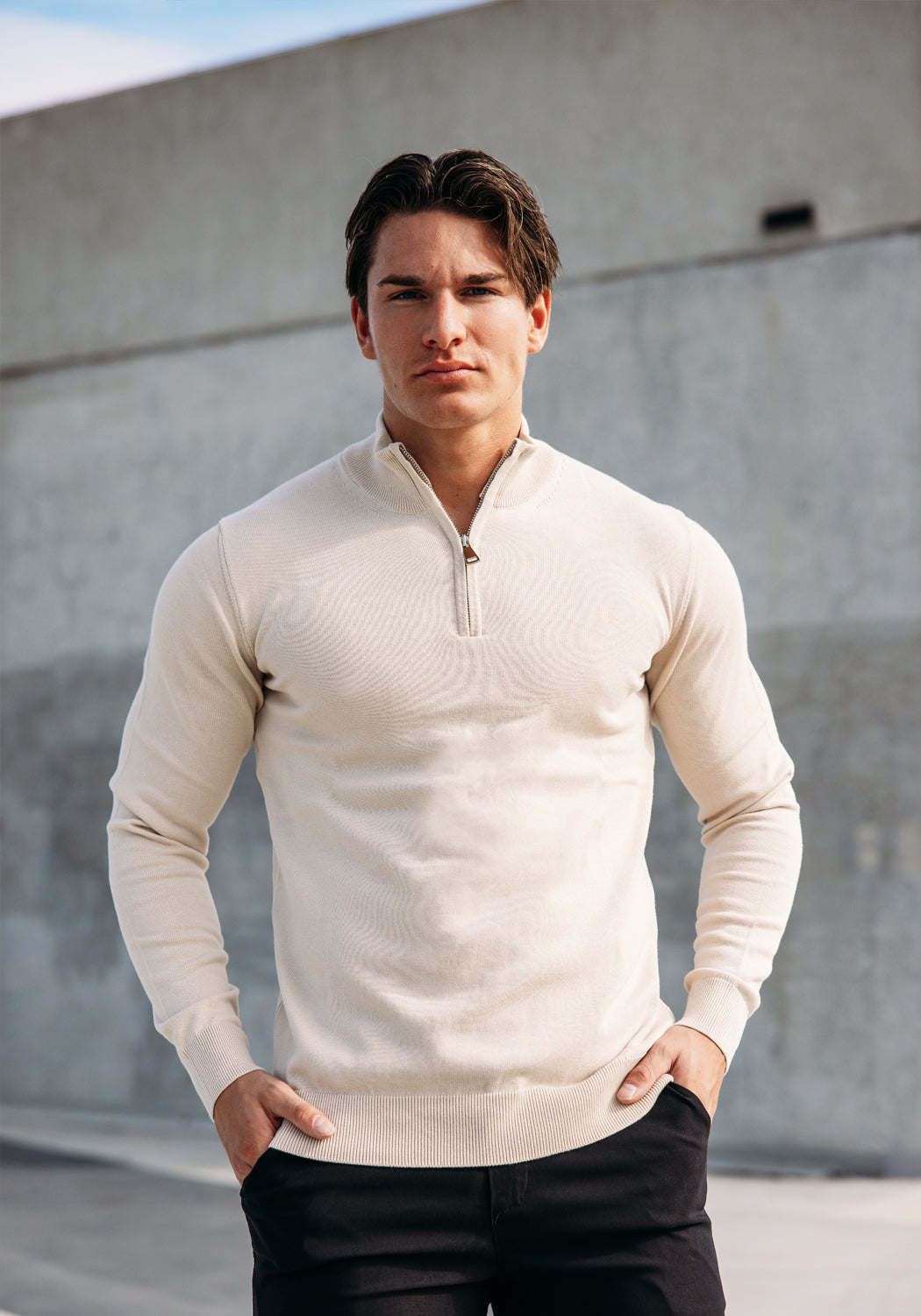 Cotton District COTTON HALF ZIP  BEIGE