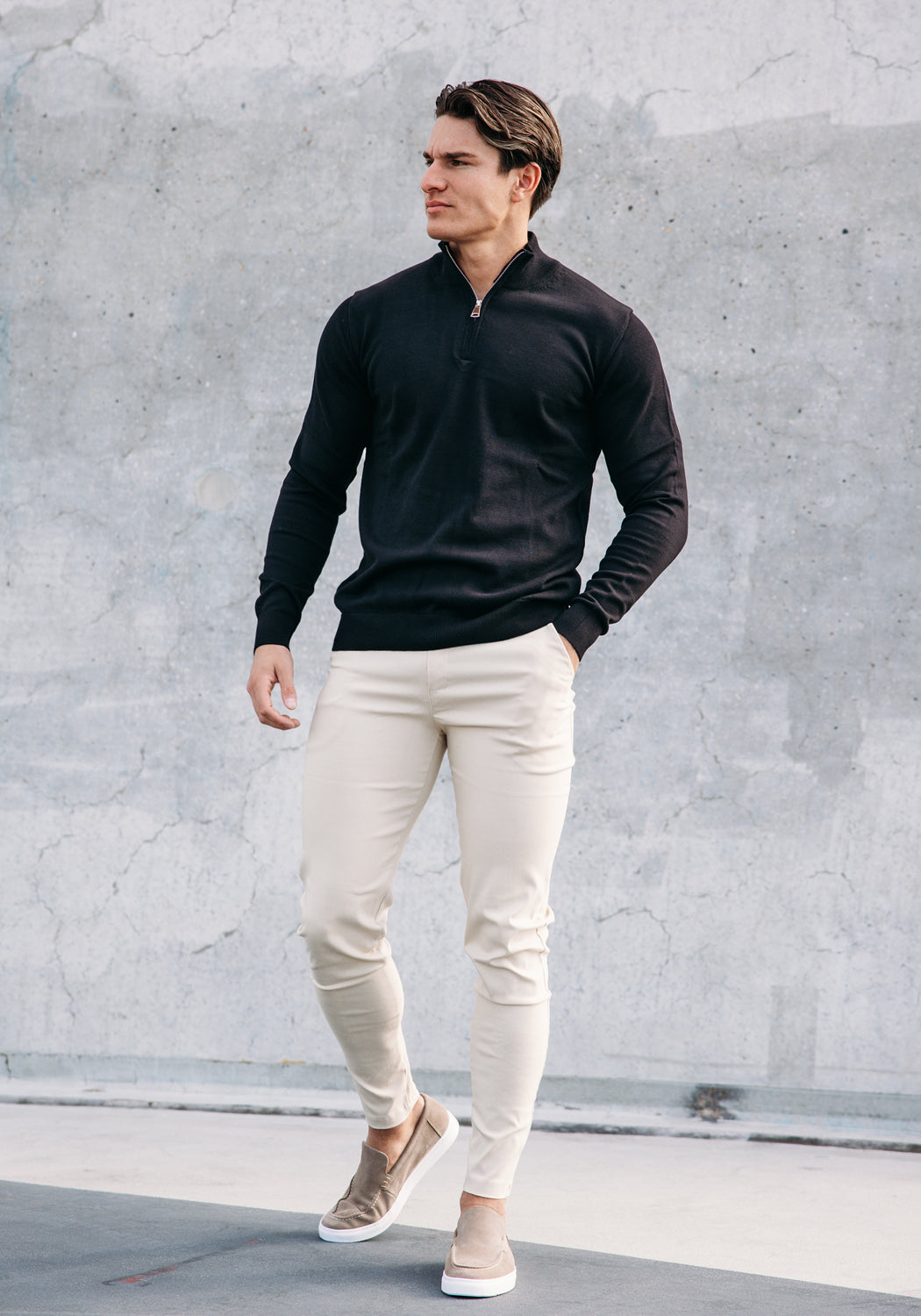 Cotton District COTTON HALF ZIP  BLACK
