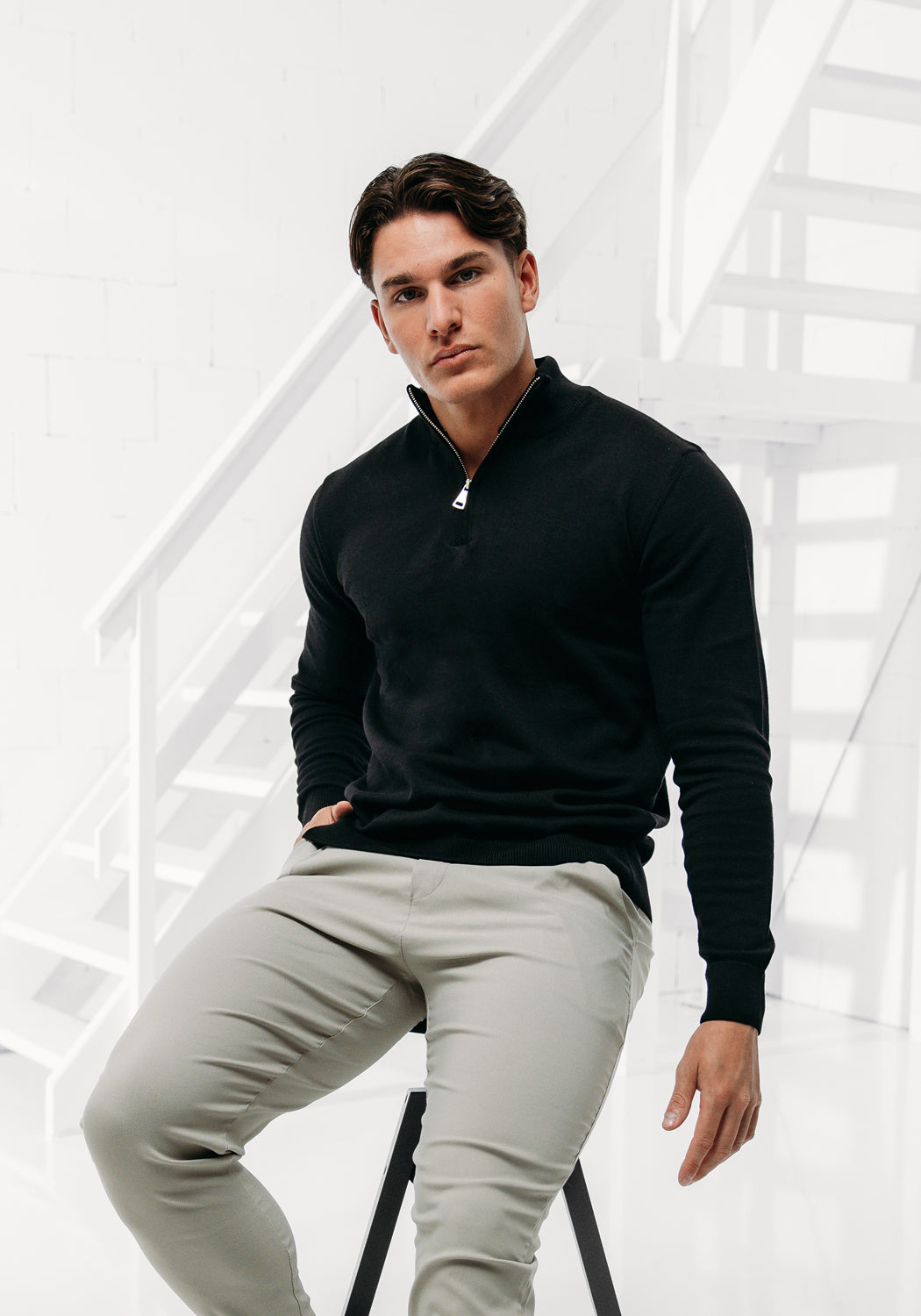 Cotton District COTTON HALF ZIP  BLACK