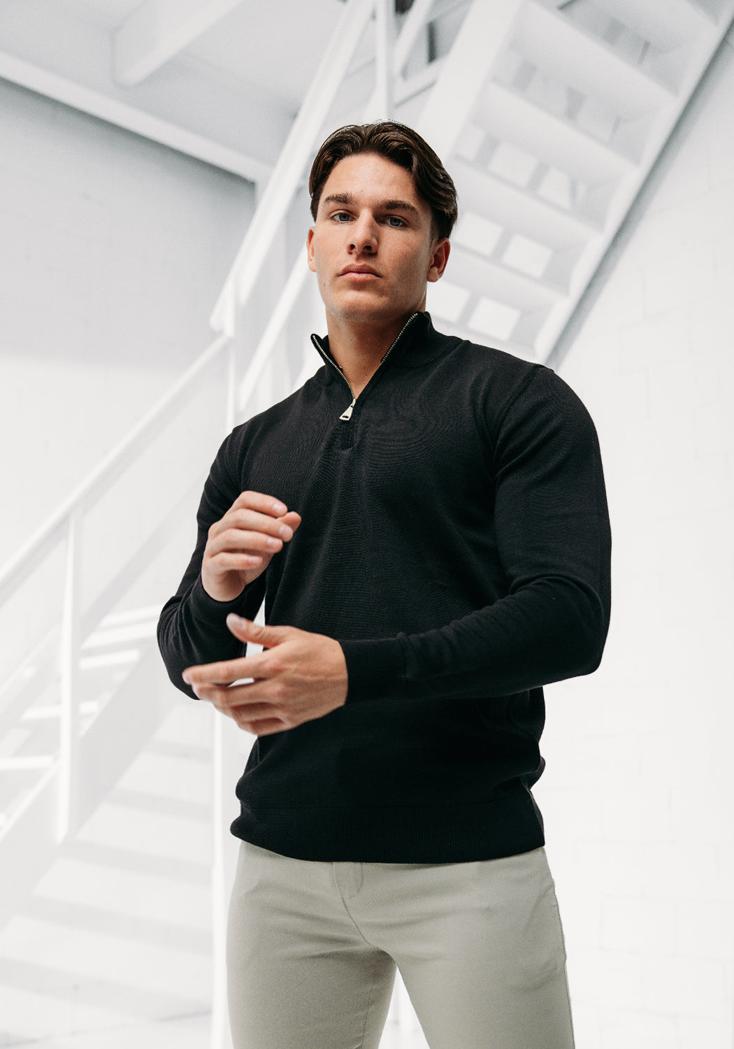 Cotton District COTTON HALF ZIP  BLACK