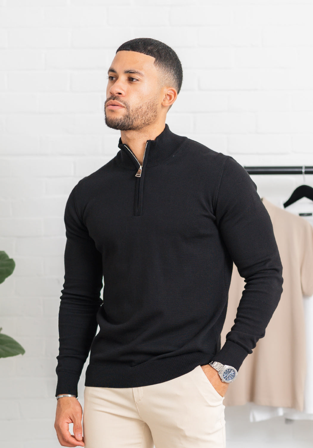 Cotton District COTTON HALF ZIP  BLACK