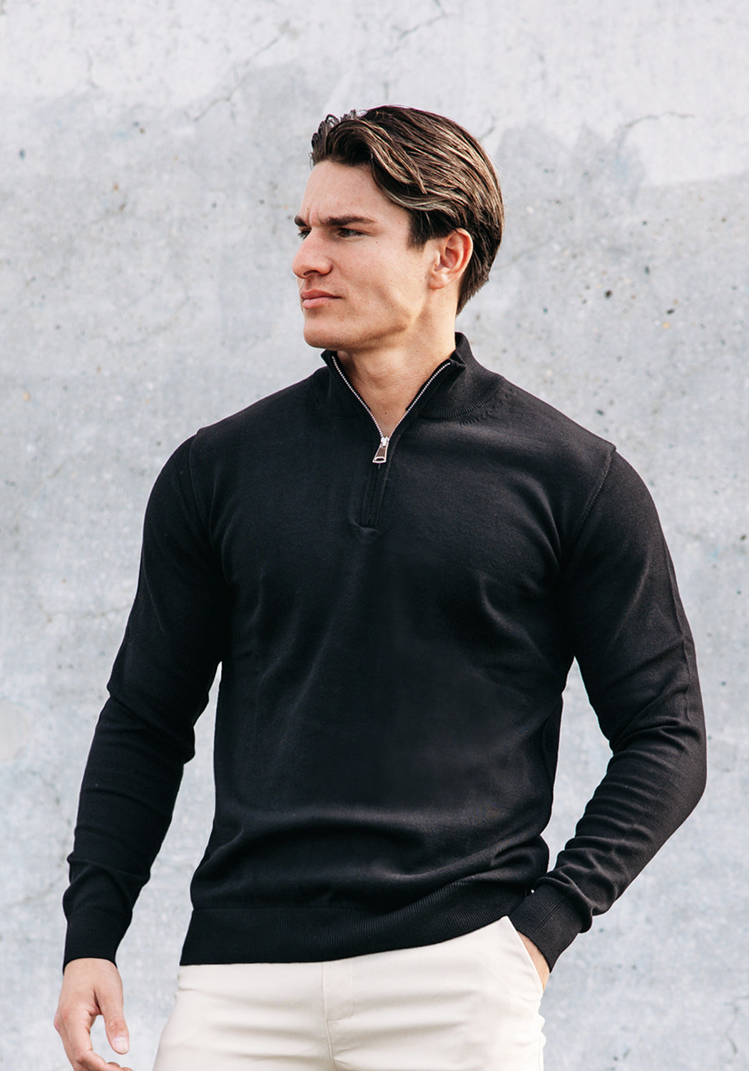 Cotton District COTTON HALF ZIP  BLACK