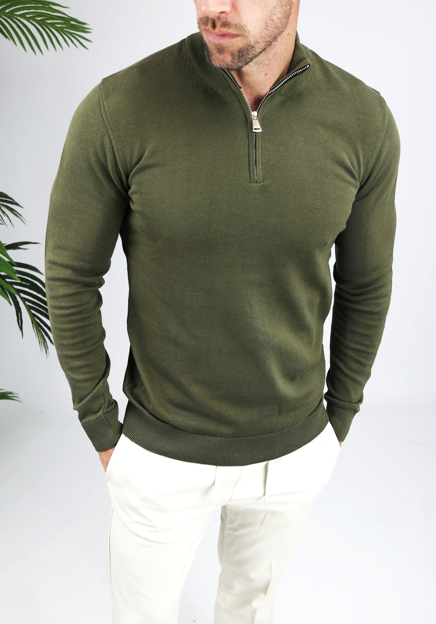 Cotton District COTTON HALF ZIP  GREEN