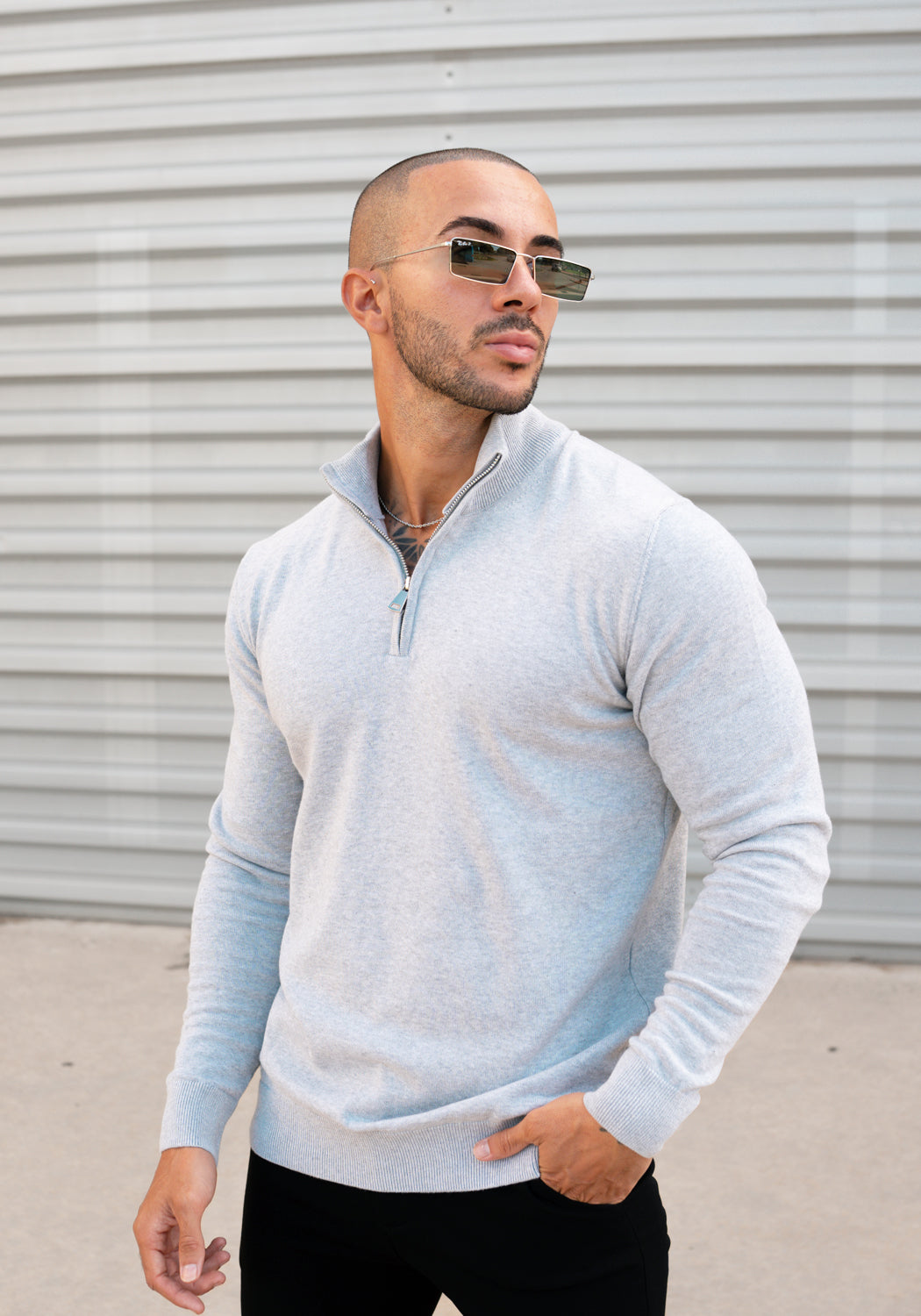 Cotton District COTTON HALF ZIP  GREY