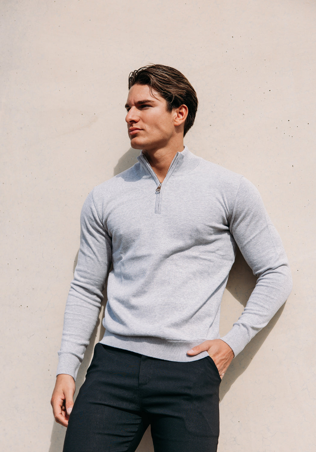 Cotton District COTTON HALF ZIP  GREY
