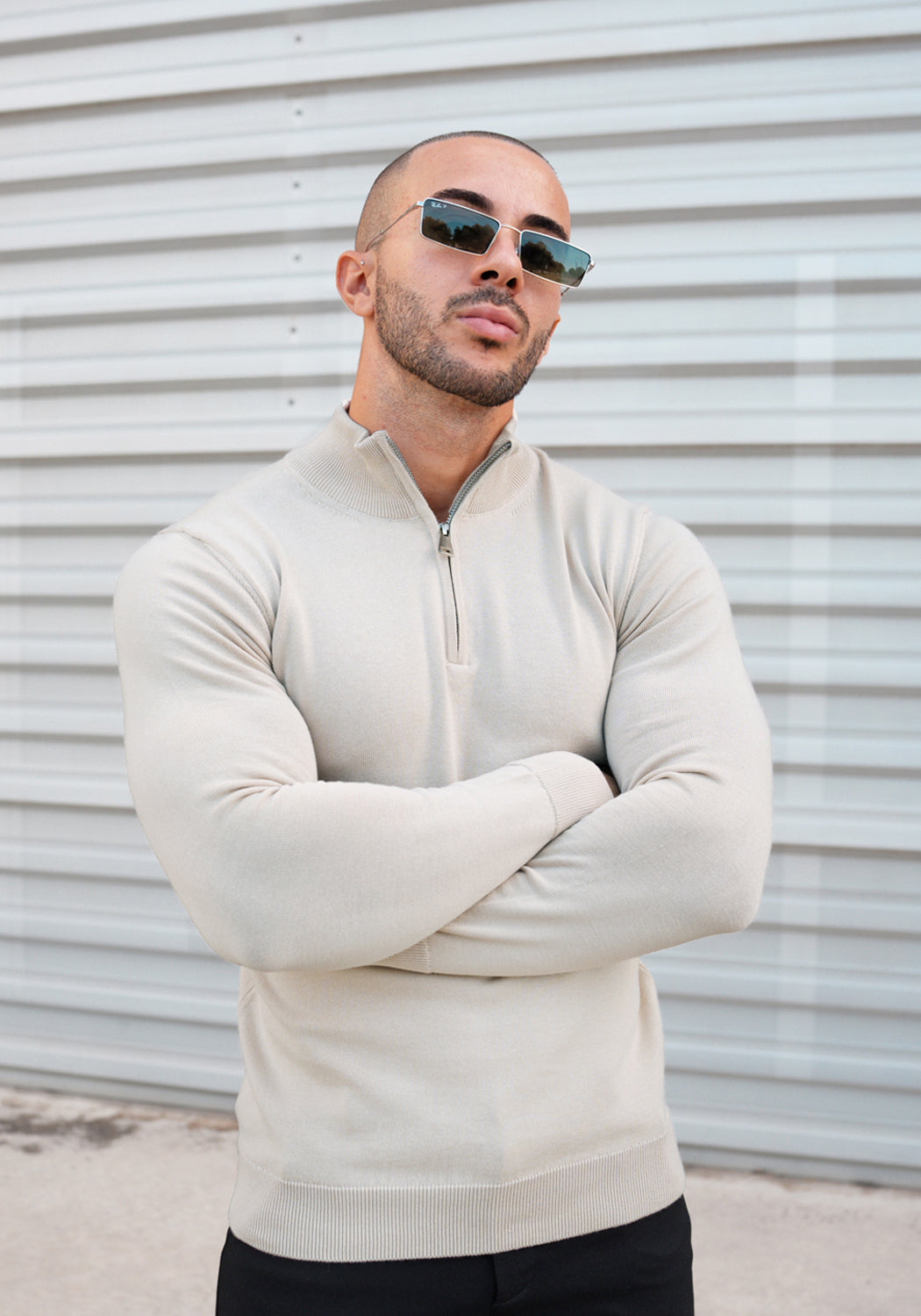 Cotton District COTTON HALF ZIP  TAUPE