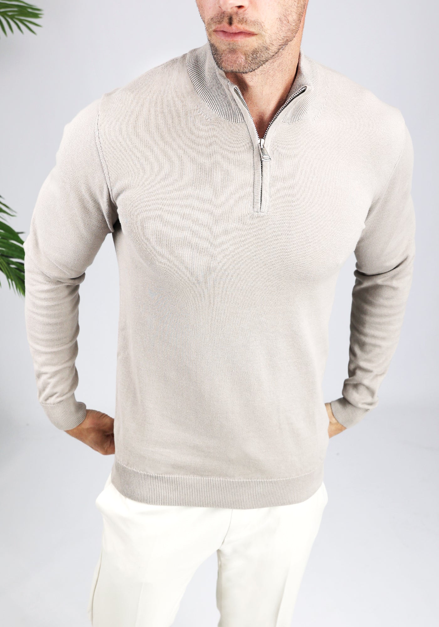 Cotton District COTTON HALF ZIP  TAUPE