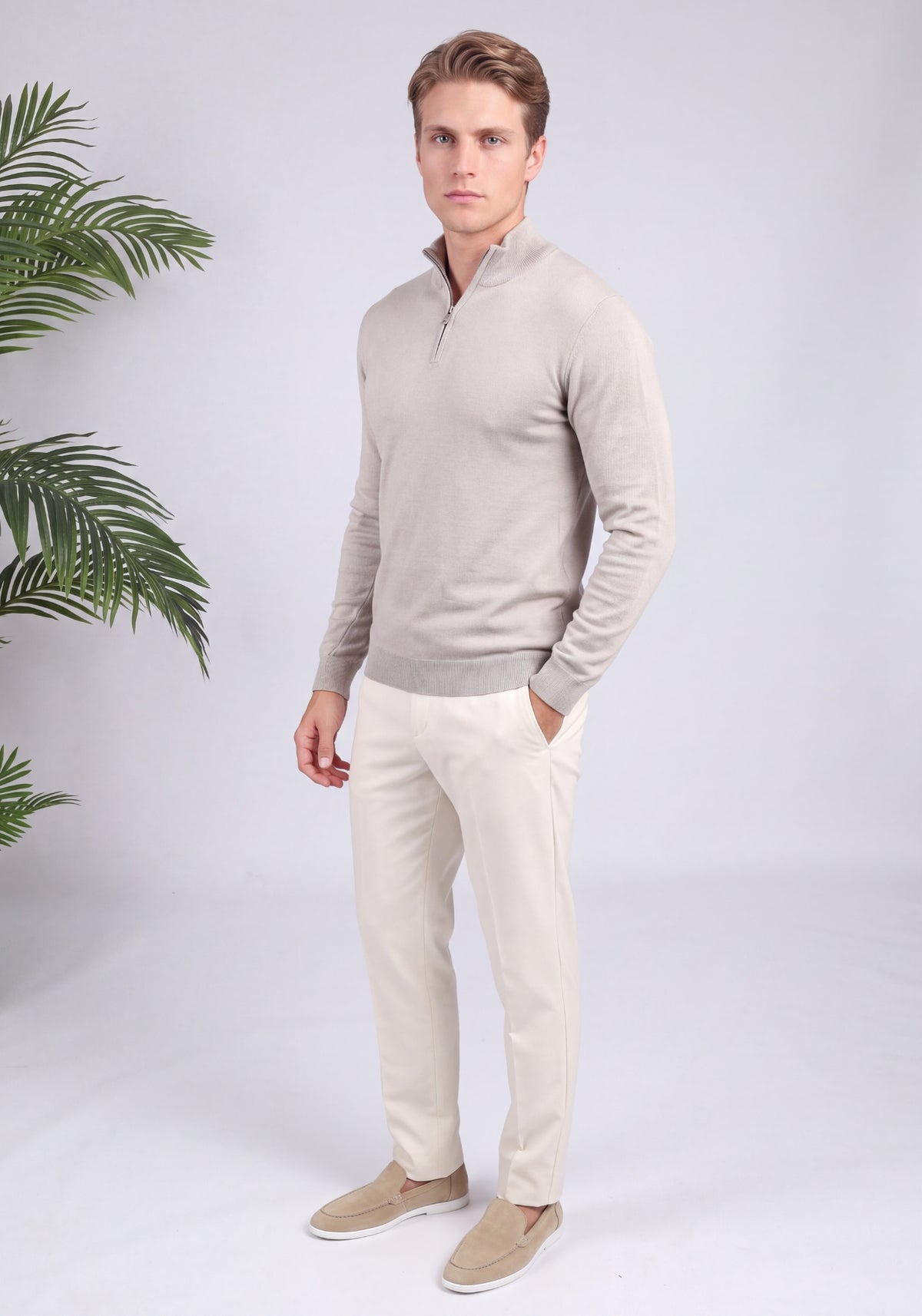 Cotton District COTTON HALF ZIP Sweaters TAUPE