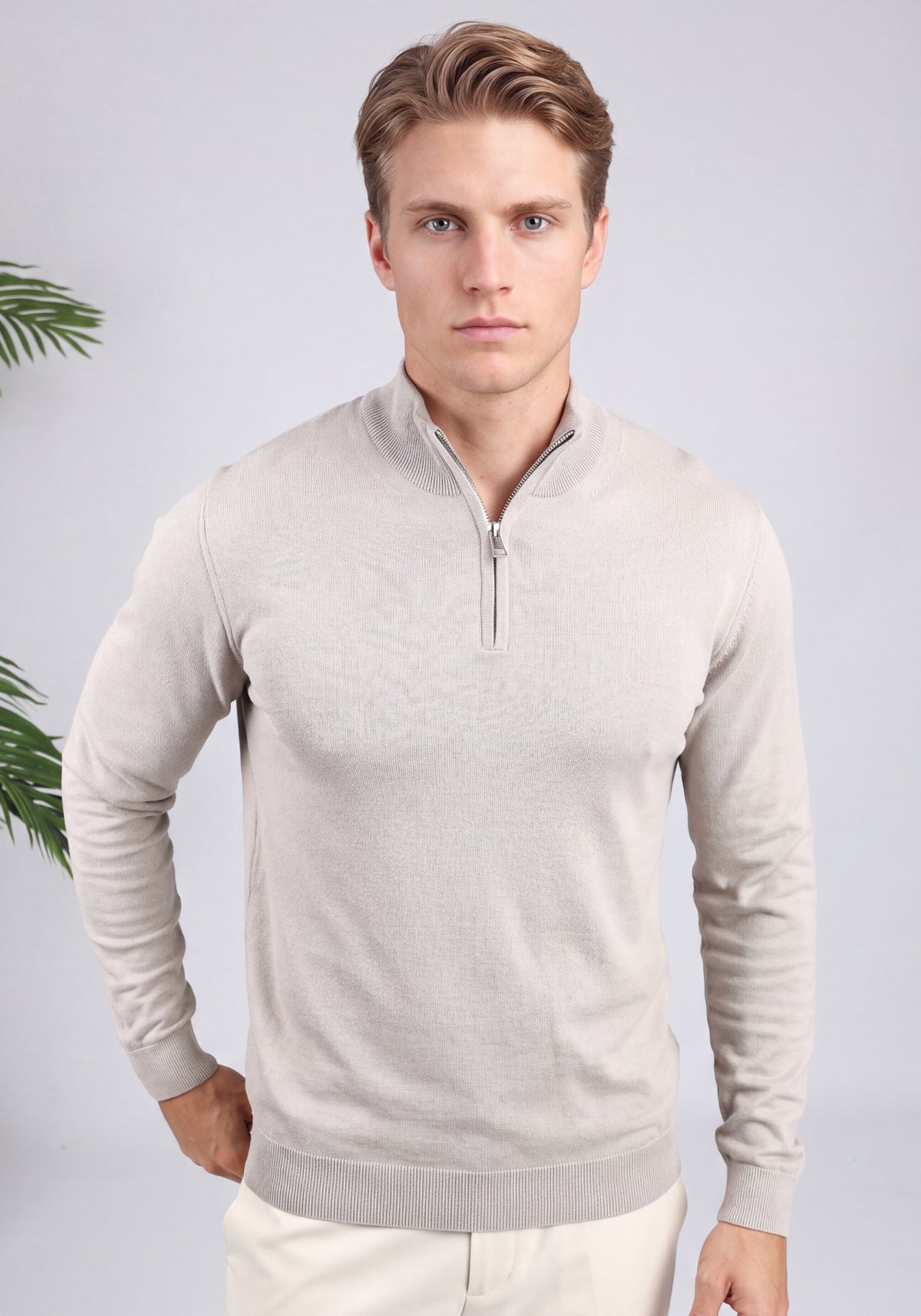 Cotton District COTTON HALF ZIP Sweaters TAUPE