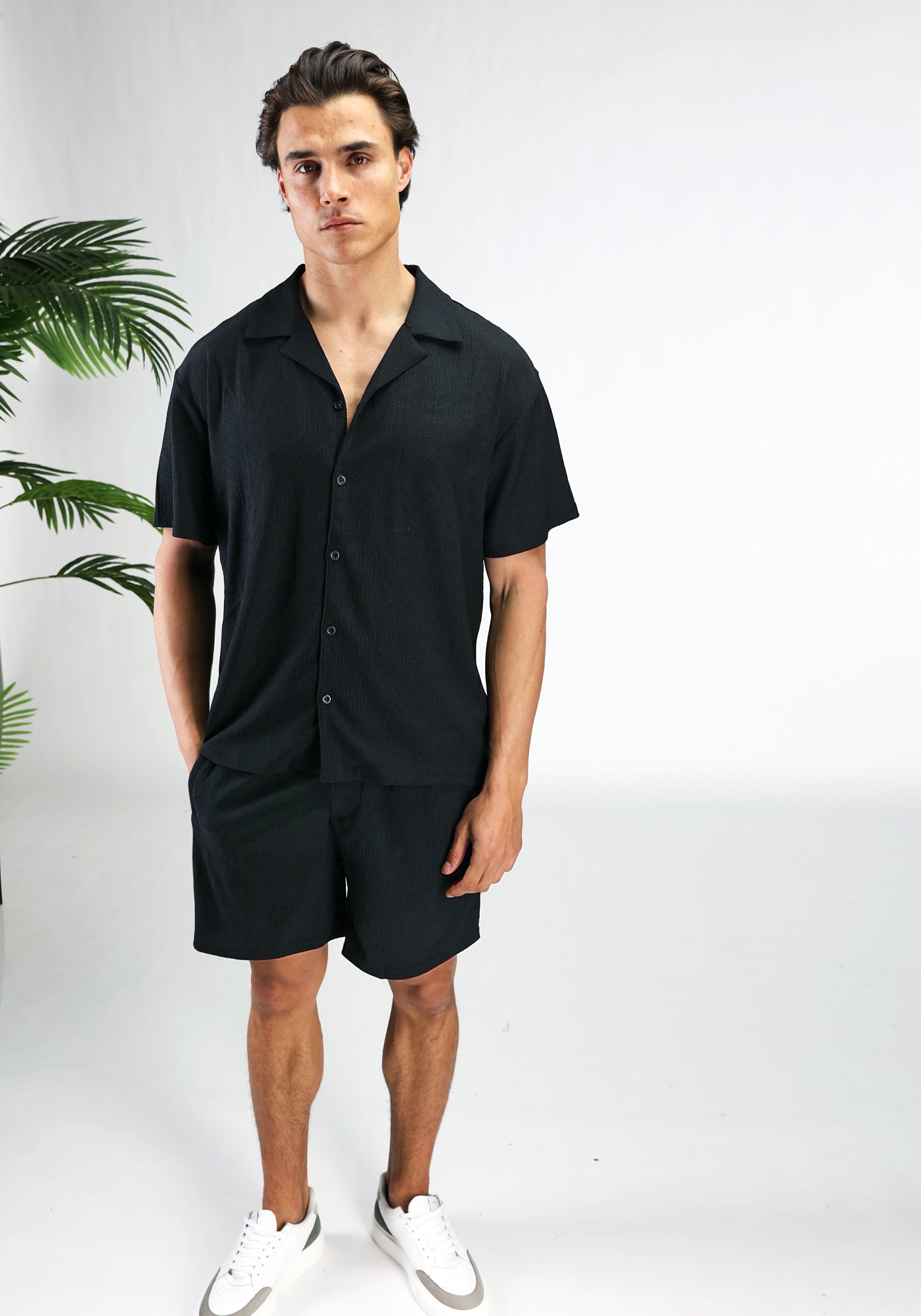Cotton District COTTON RIBBED SUMMER SET  BLACK