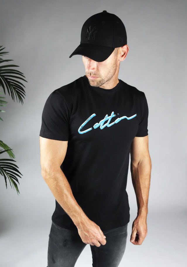 Cotton District COTTON SHADOW SIGNATURE T-SHIRT  BLACK/BLUE