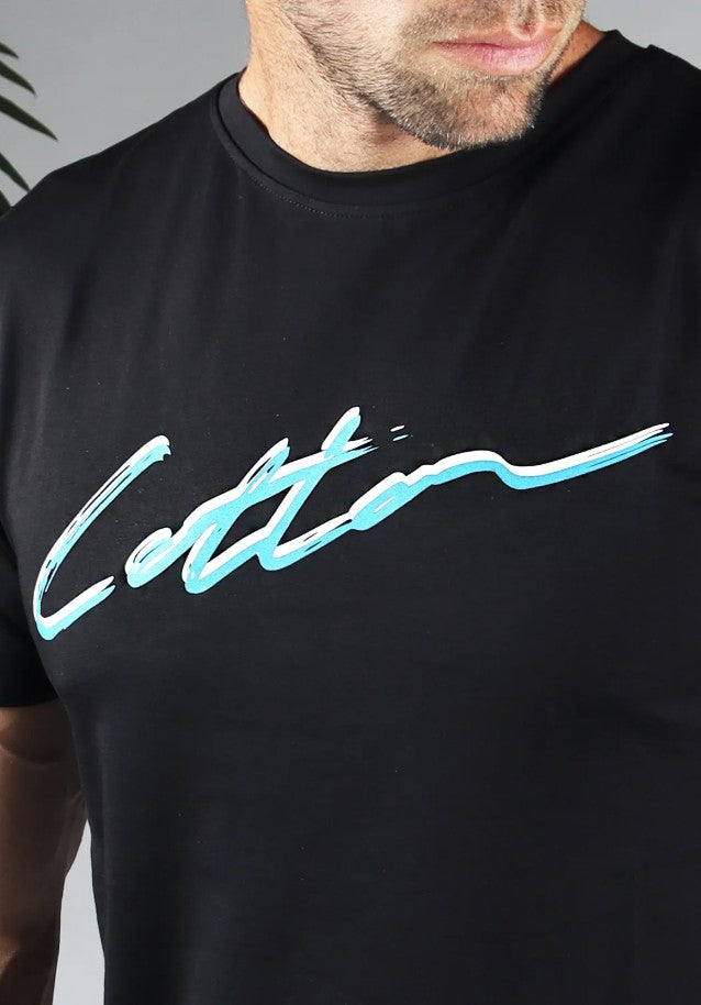 Cotton District COTTON SHADOW SIGNATURE T-SHIRT  BLACK/BLUE