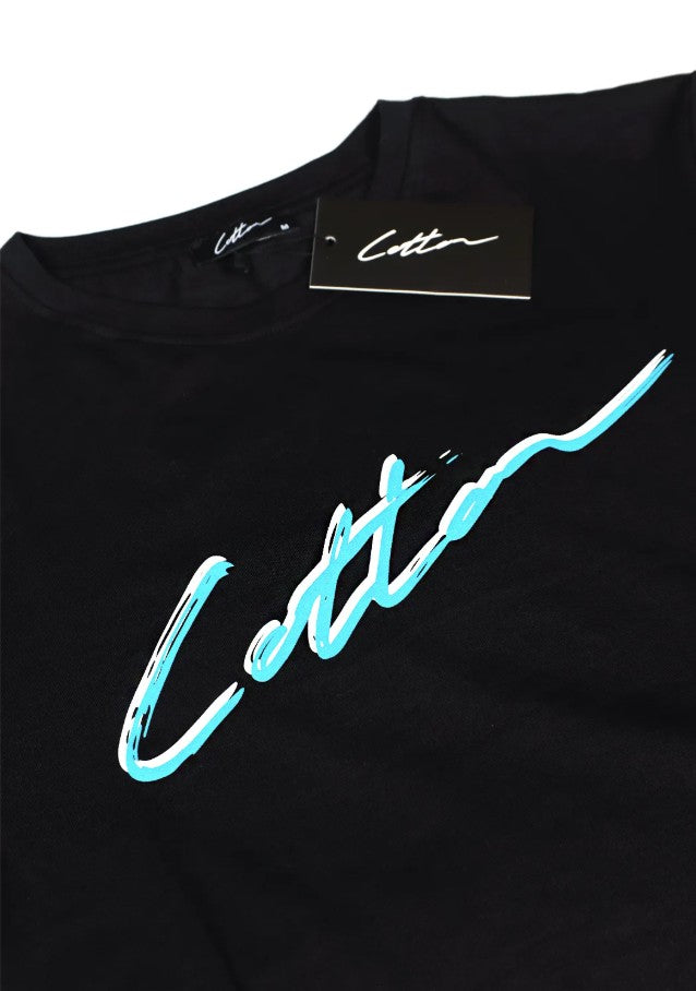 Cotton District COTTON SHADOW SIGNATURE T-SHIRT  BLACK/BLUE