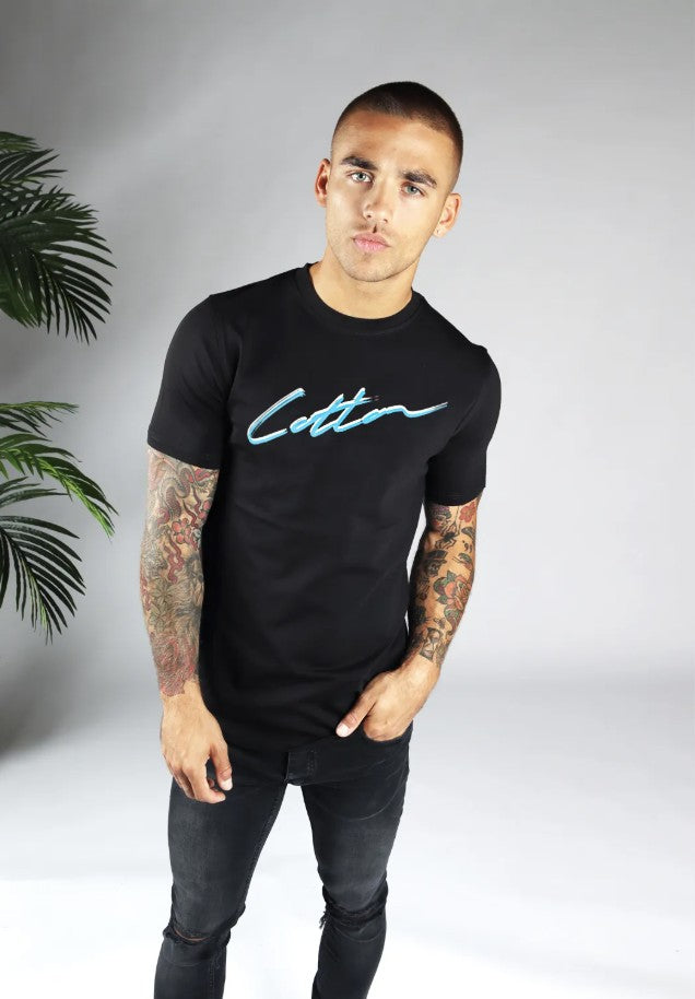 Cotton District COTTON SHADOW SIGNATURE T-SHIRT  BLACK/BLUE