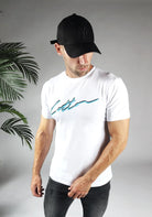 Cotton District COTTON SHADOW SIGNATURE T-SHIRT  WHITE/BLUE