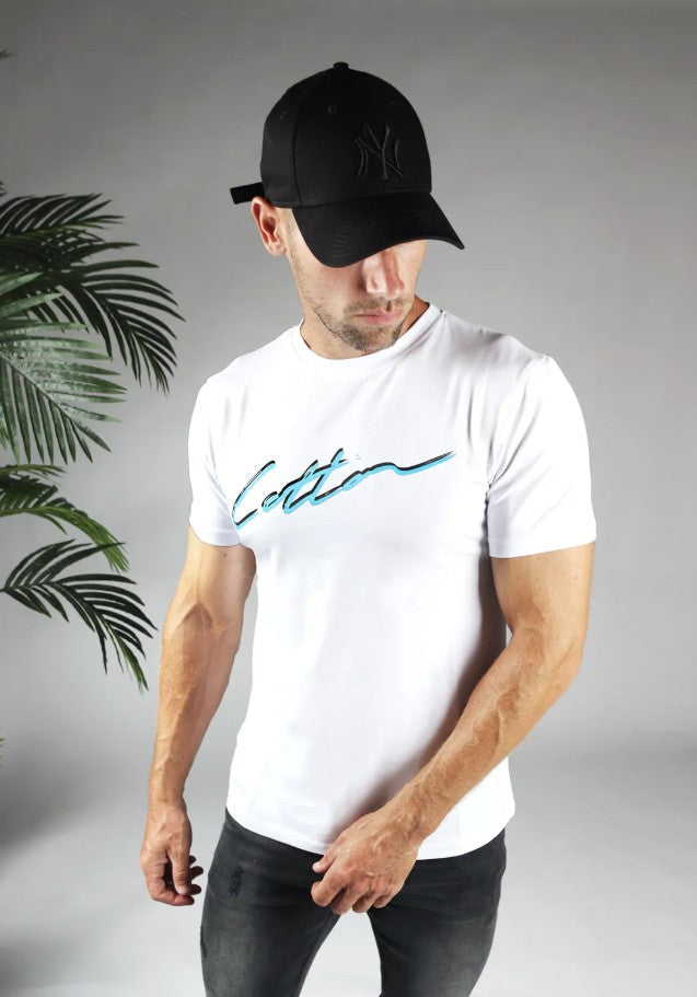 Cotton District COTTON SHADOW SIGNATURE T-SHIRT  WHITE/BLUE