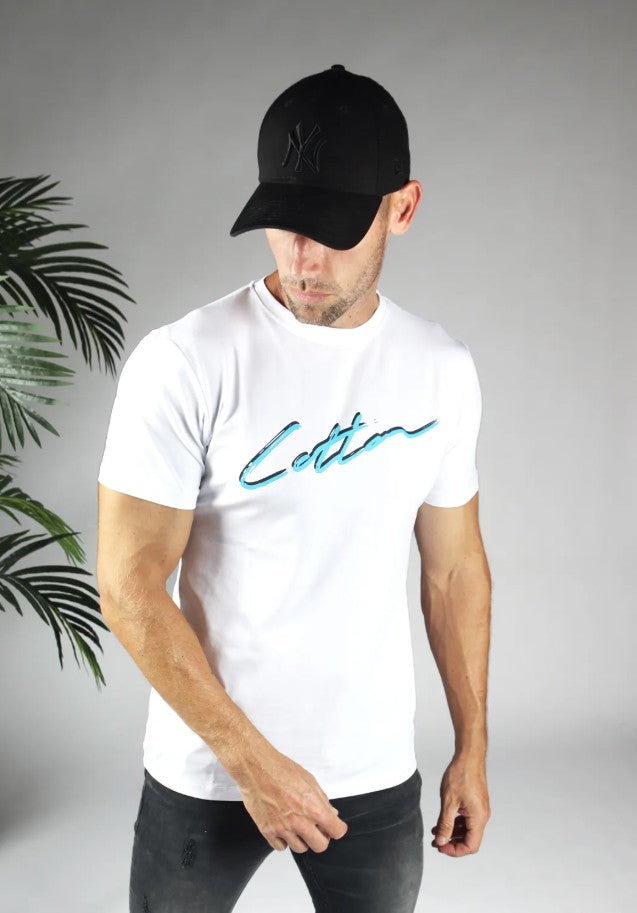 Cotton District COTTON SHADOW SIGNATURE T-SHIRT  WHITE/BLUE