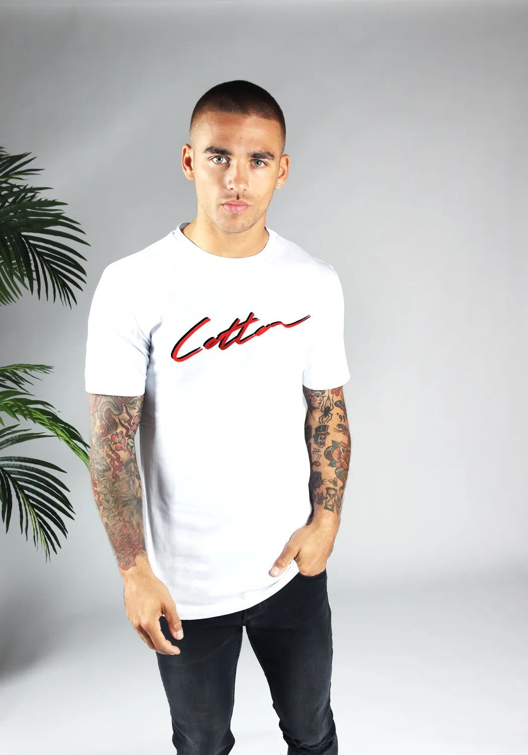 Cotton District COTTON SHADOW SIGNATURE T-SHIRT  WHITE/RED