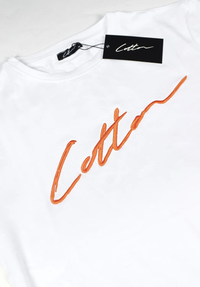 Cotton District COTTON SIGNATURE T-SHIRT  WHITE/ORANGE