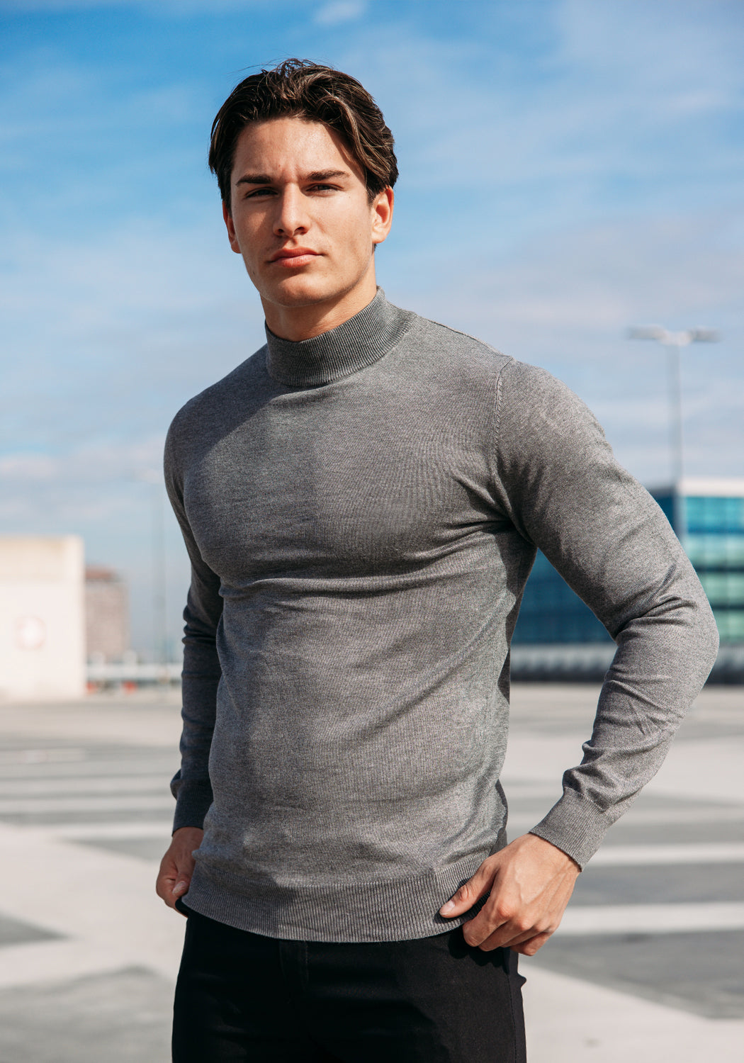 Cotton District COTTON TURTLENECK  GREY
