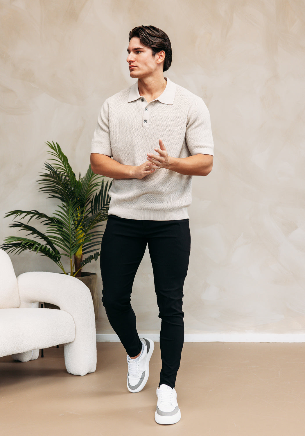 Cotton District CROCHET POLO  BEIGE