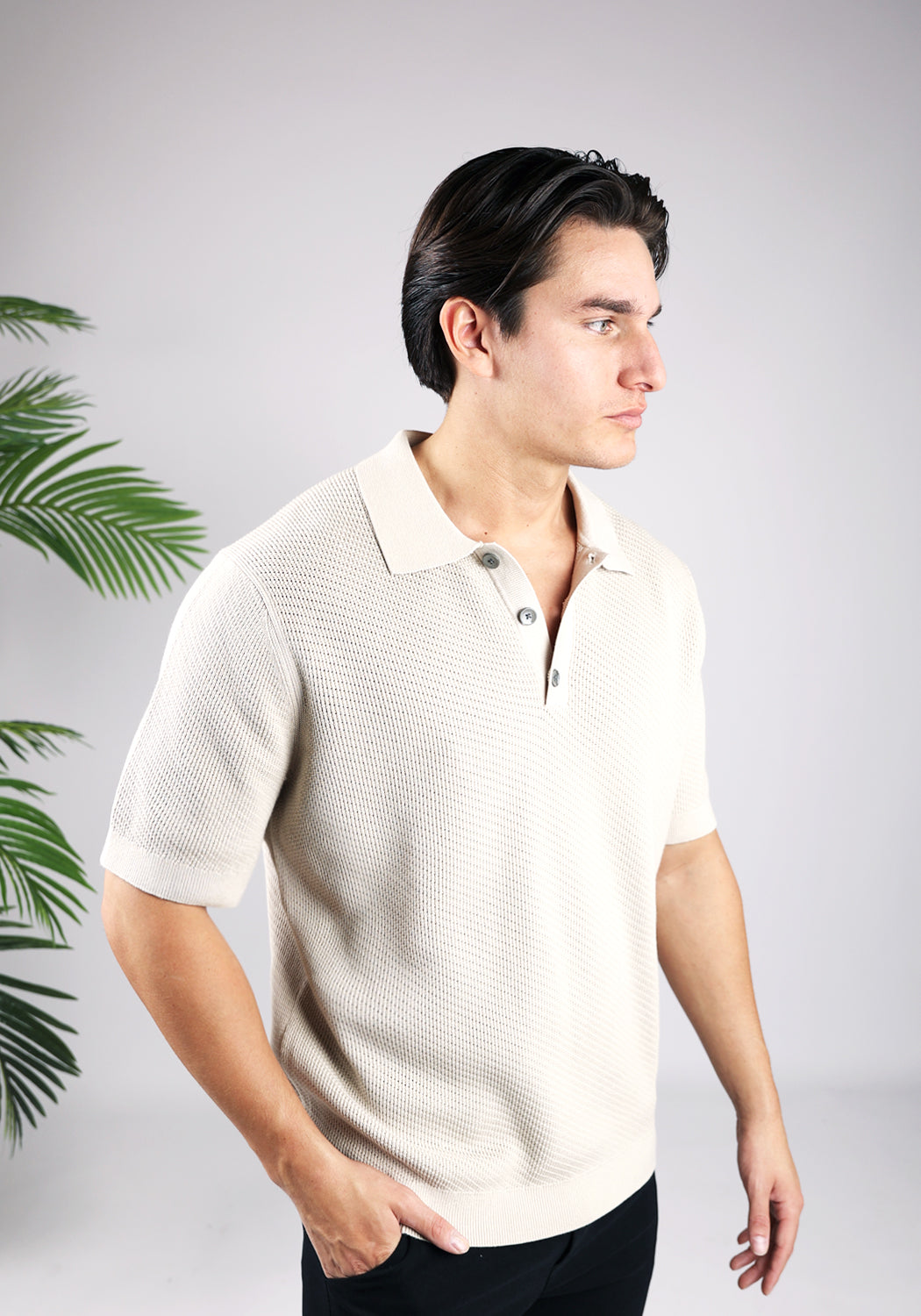 Cotton District CROCHET POLO  BEIGE