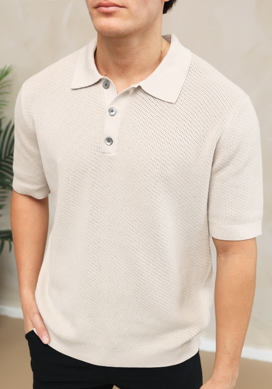 Cotton District CROCHET POLO  BEIGE