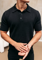 Cotton District CROCHET POLO  BLACK
