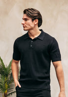Cotton District CROCHET POLO  BLACK