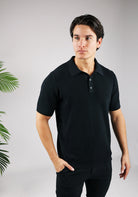 Cotton District CROCHET POLO  BLACK