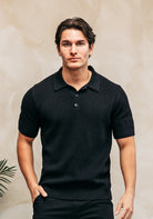 Cotton District CROCHET POLO  BLACK