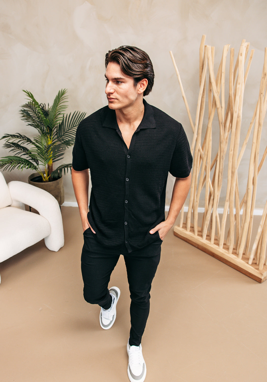 Cotton District CROCHET VEST T-Shirts BLACK