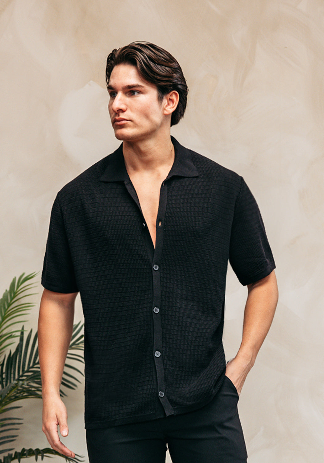 Cotton District CROCHET VEST T-Shirts BLACK