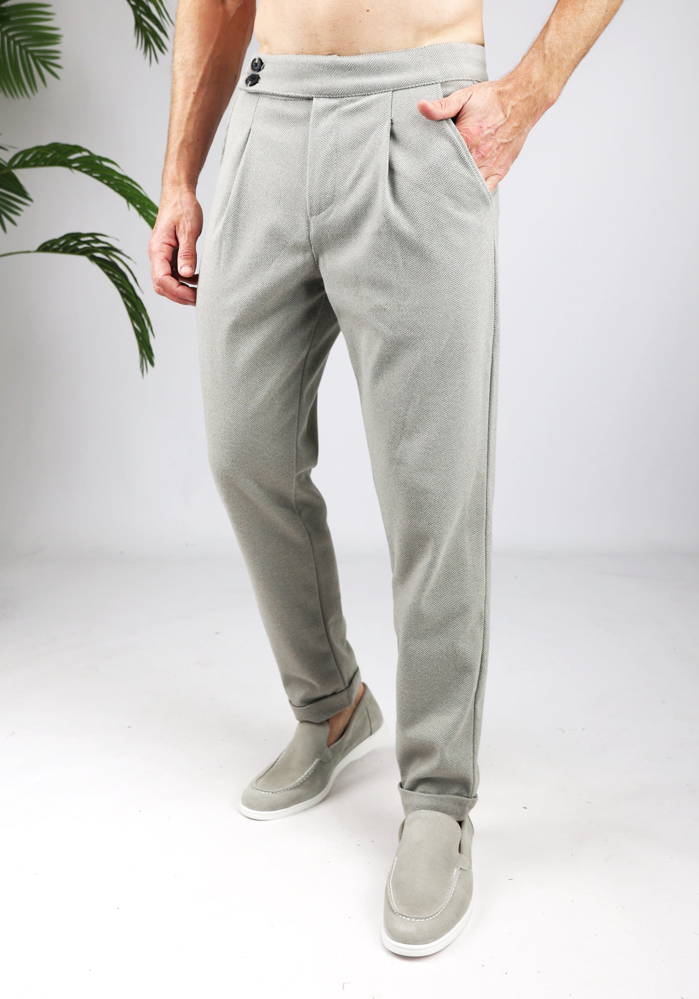 Cotton District DOUBLE PLEATED CHINO  TAUPE