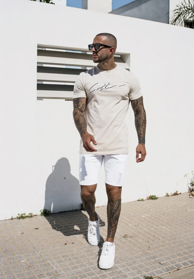 Cotton District FULL WHITE DENIM SHORTS  WHITE