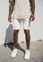 Cotton District FULL WHITE DENIM SHORTS  WHITE